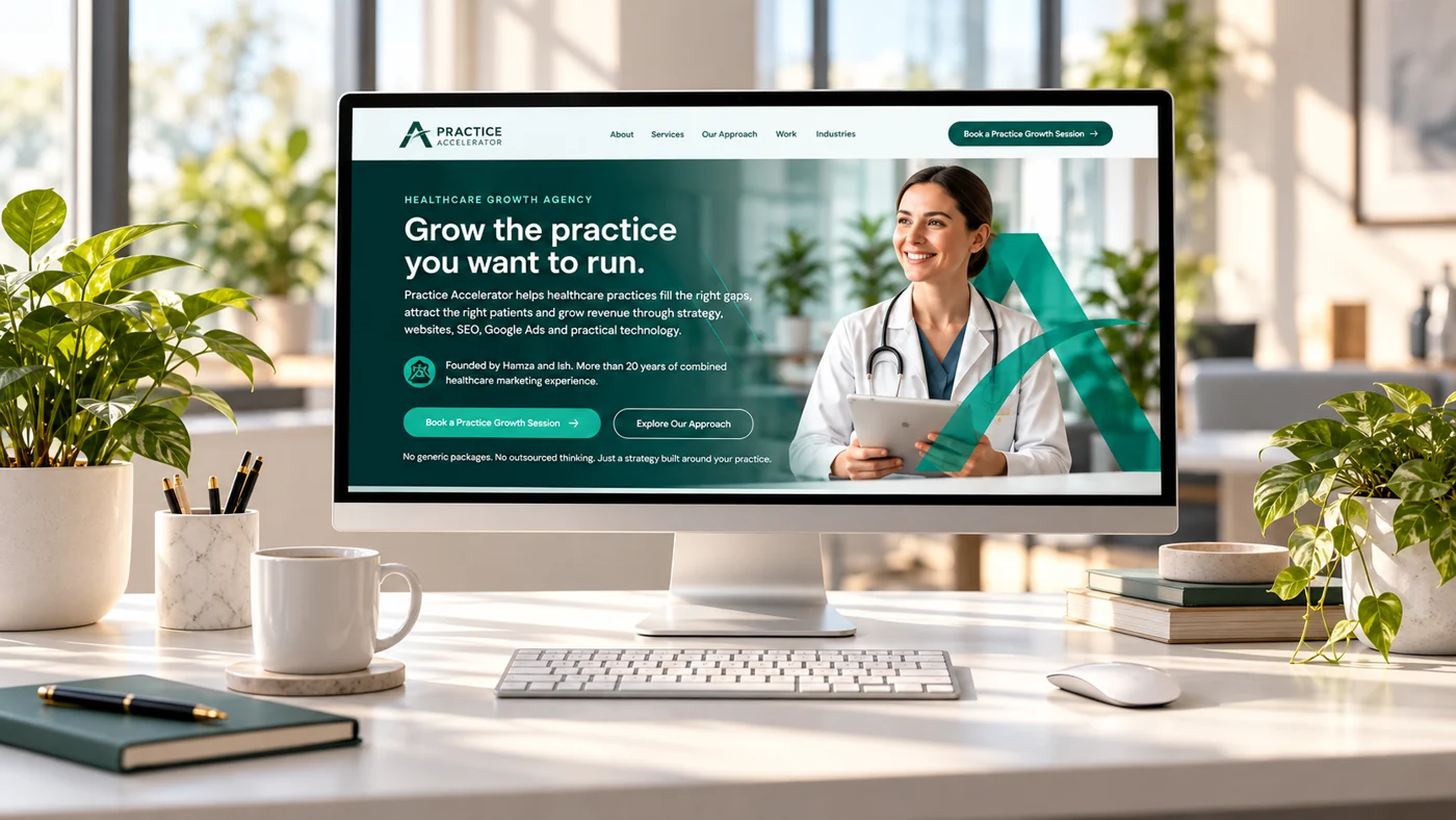 Practice Accelerator website displayed on a desktop monitor