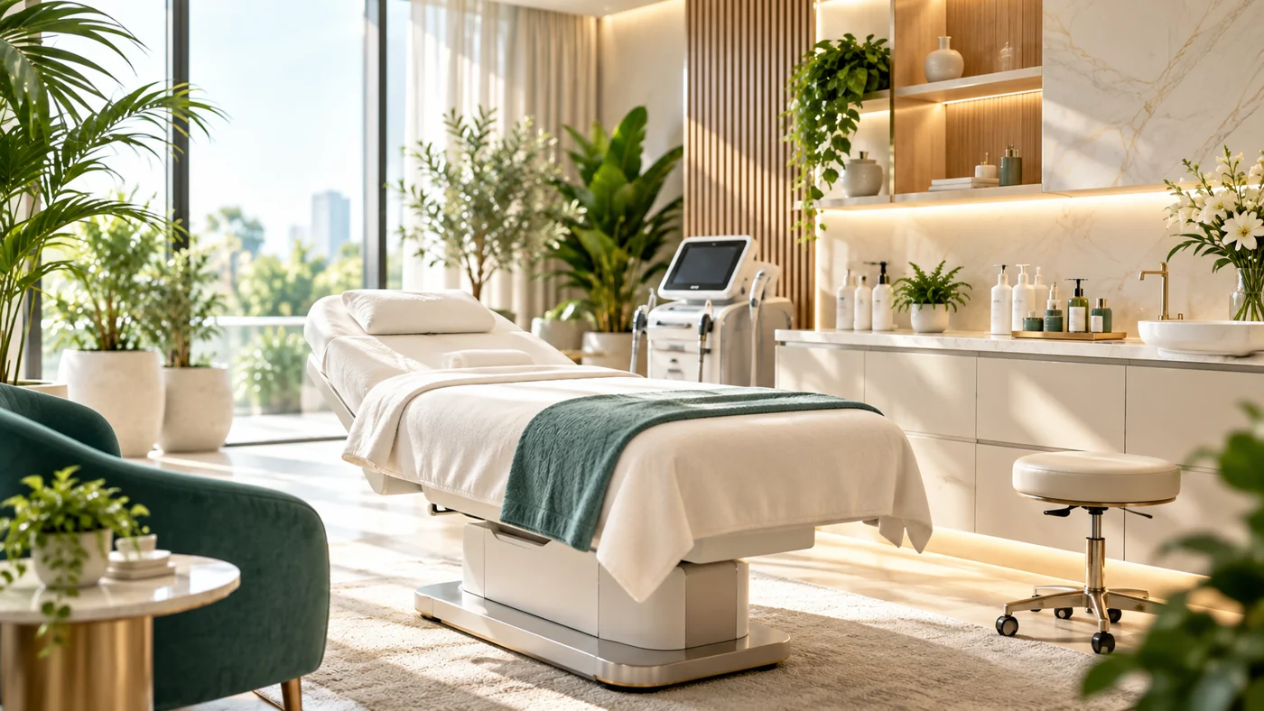 Bright cosmetic and aesthetic clinic treatment room