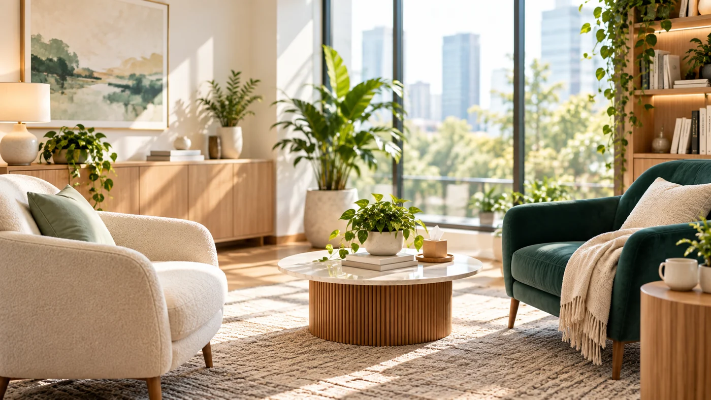 Calm psychology and mental health consulting room