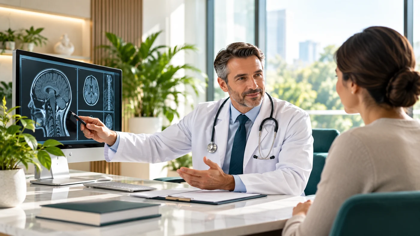 Medical specialist consulting with a patient